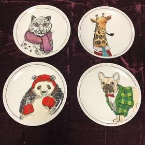 Set Of 4 Porcelain 9” French Bulldog Animal Plates
